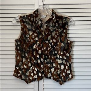 Vintage Bambi Print Vest Zip Front Mock Neck Sheer Leopard Print XS Costume Fun